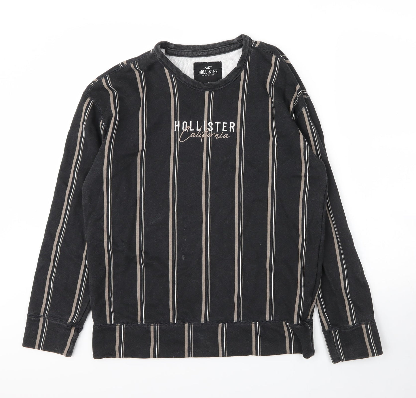 Hollister Mens Black Round Neck Striped Cotton Pullover Jumper Size S