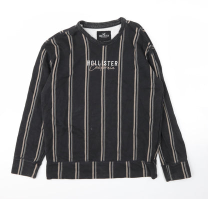 Hollister Mens Black Round Neck Striped Cotton Pullover Jumper Size S