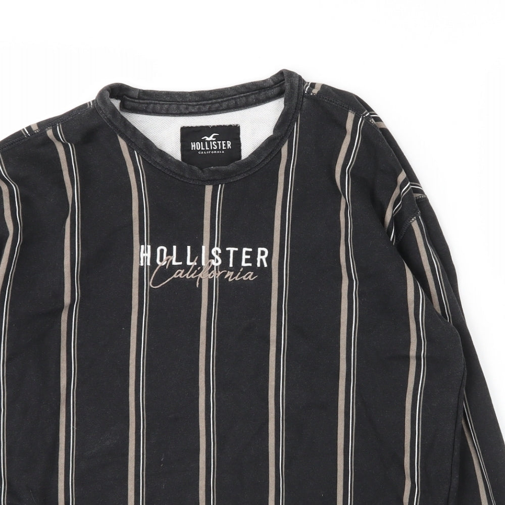 Hollister Mens Black Round Neck Striped Cotton Pullover Jumper Size S