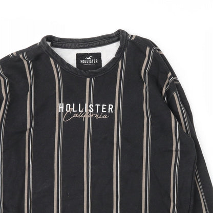 Hollister Mens Black Round Neck Striped Cotton Pullover Jumper Size S