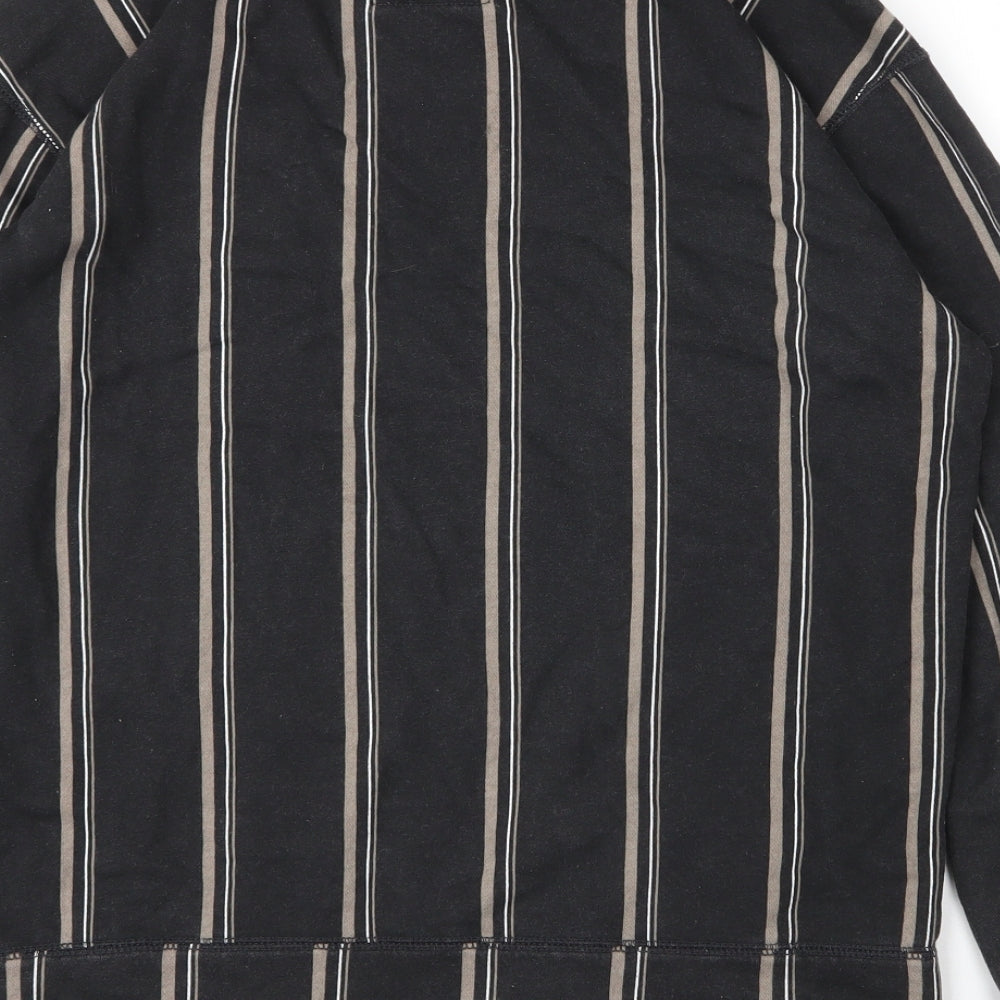 Hollister Mens Black Round Neck Striped Cotton Pullover Jumper Size S