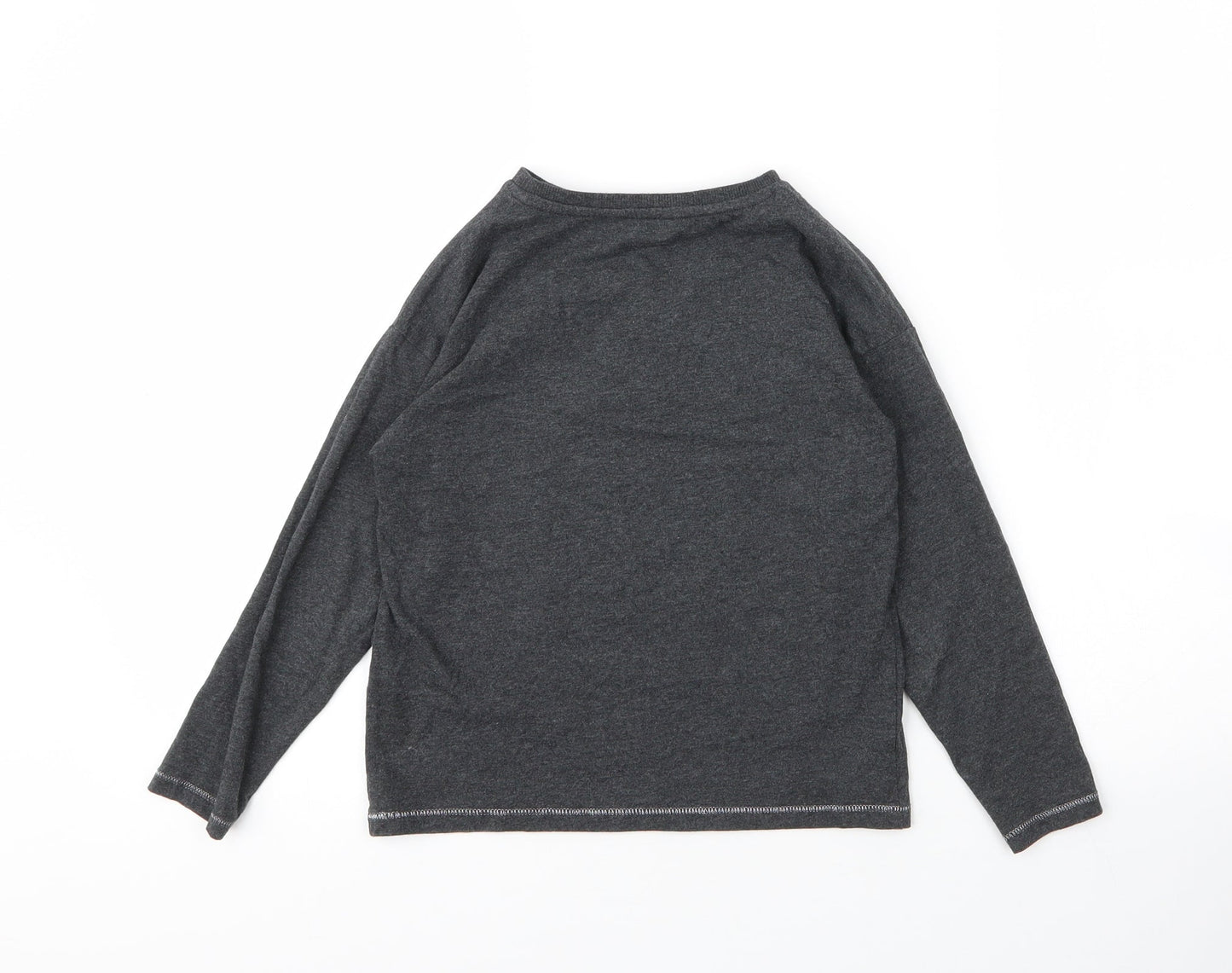 M&S Girls Grey  Cotton Basic T-Shirt Size 7 Years Round Neck