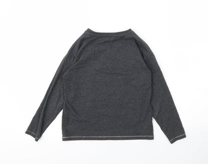 M&S Girls Grey  Cotton Basic T-Shirt Size 7 Years Round Neck