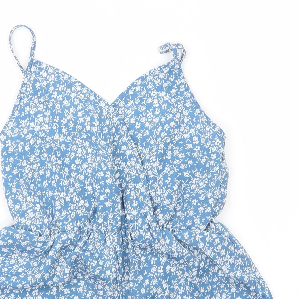 SheIn Girls Blue Floral Polyester Romper One-Piece Size 8 Years