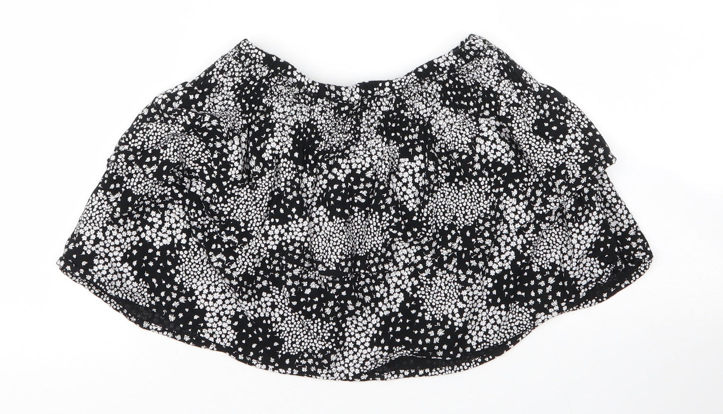 M&S Girls Black Floral Viscose Mini Skirt Size 7 Years  Regular