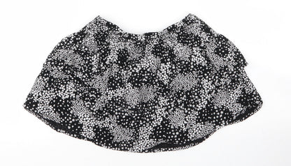 M&S Girls Black Floral Viscose Mini Skirt Size 7 Years  Regular