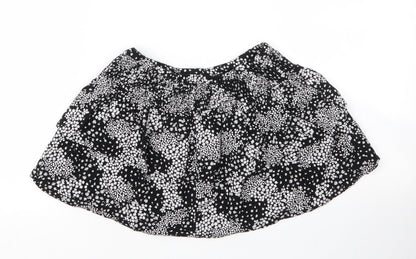 M&S Girls Black Floral Viscose Mini Skirt Size 7 Years  Regular