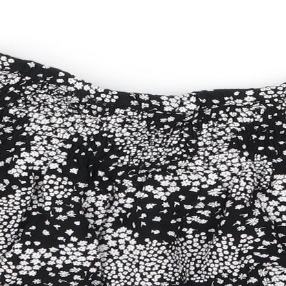 M&S Girls Black Floral Viscose Mini Skirt Size 7 Years  Regular