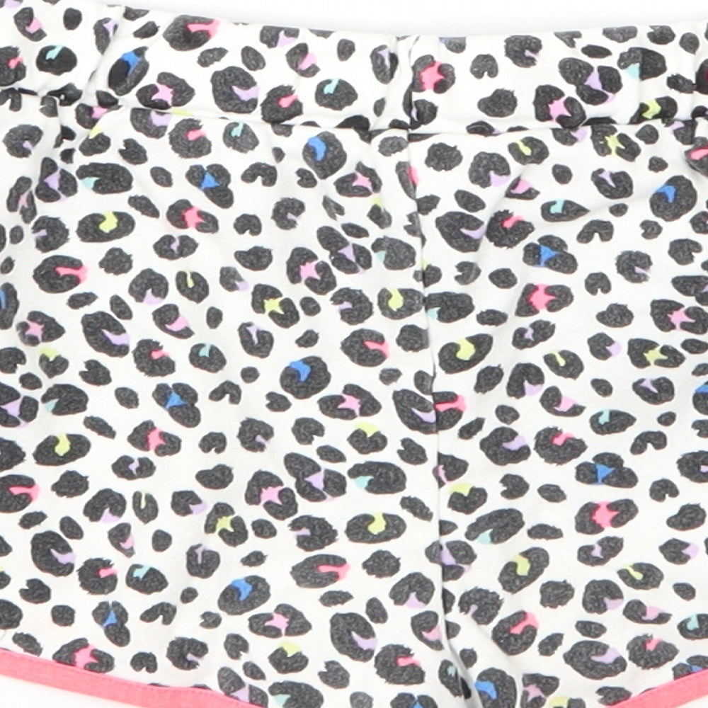 M&S Girls White Animal Print Cotton Cut-Off Shorts Size 8 Years  Regular Drawstring - Leopard print
