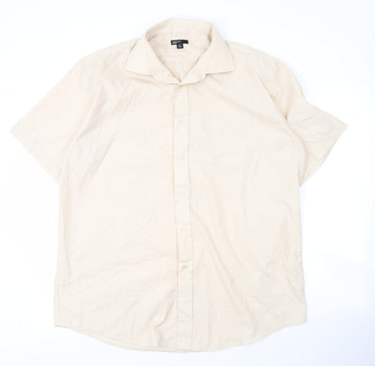 Primark Mens Beige  Cotton  Button-Up Size 17 Collared Button