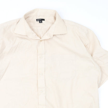 Primark Mens Beige  Cotton  Button-Up Size 17 Collared Button