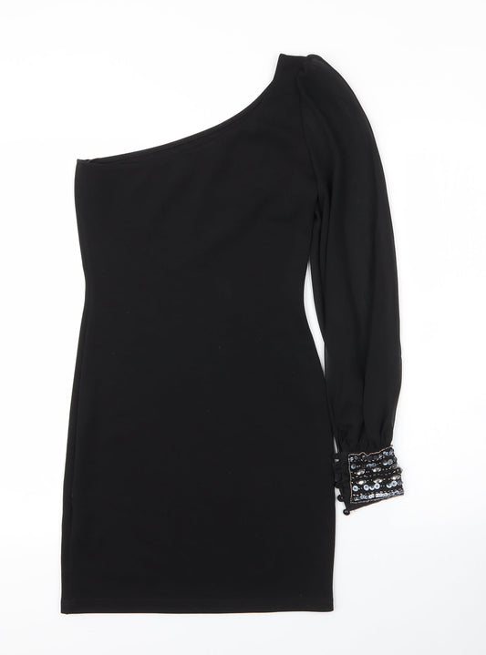 Jane Norman Womens Black  Cotton Sheath  Size 6  Off the Shoulder