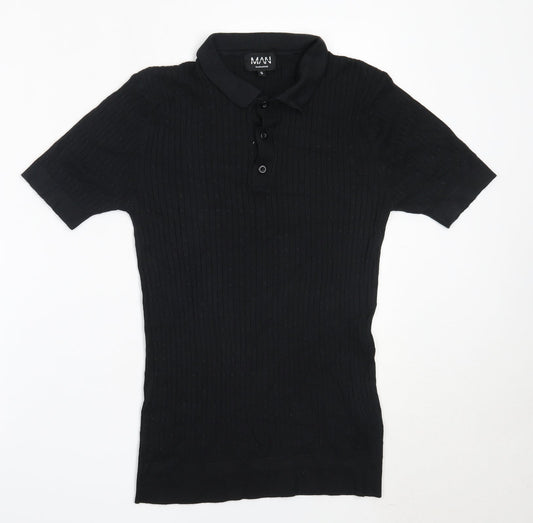 Boohoo Mens Black  Viscose  Polo Size S Collared