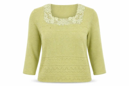 Bonmarché Womens Green Square Neck Acrylic Pullover Jumper Size L