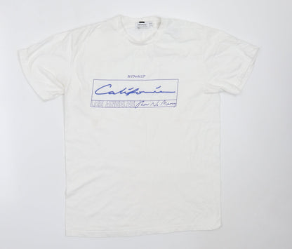 Topman Mens White  Cotton  T-Shirt Size S Round Neck