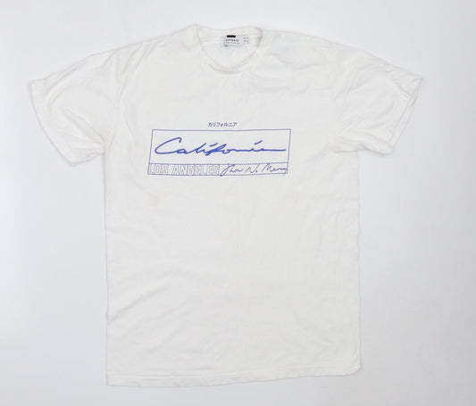 Topman Mens White  Cotton  T-Shirt Size S Round Neck