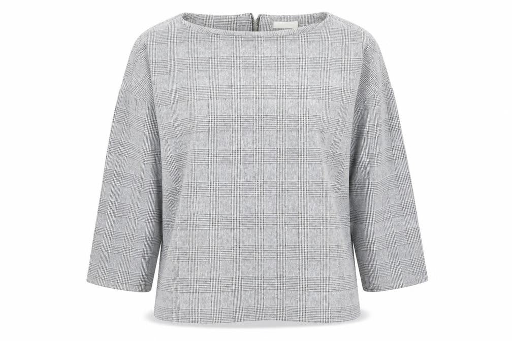Front view of H&M women’s grey round neck check cotton jumper, size XL