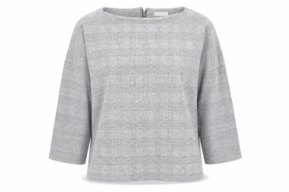 Front view of H&M women’s grey round neck check cotton jumper, size XL