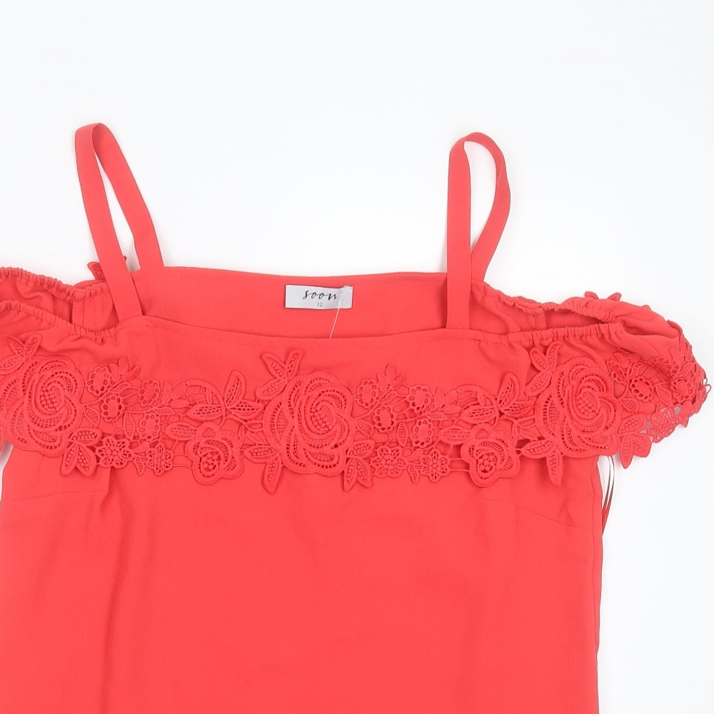 Womens UK Size 12 Soon Red Basic Blouse