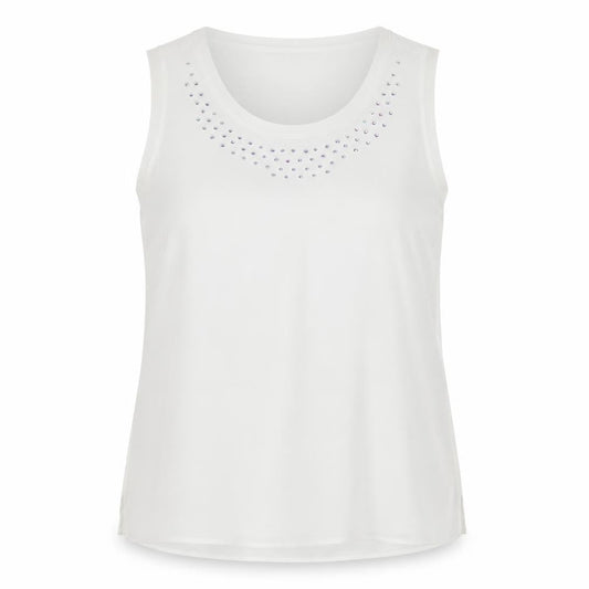 Front view of Soon women’s white polyester basic blouse, size UK 10, round neck - studded
