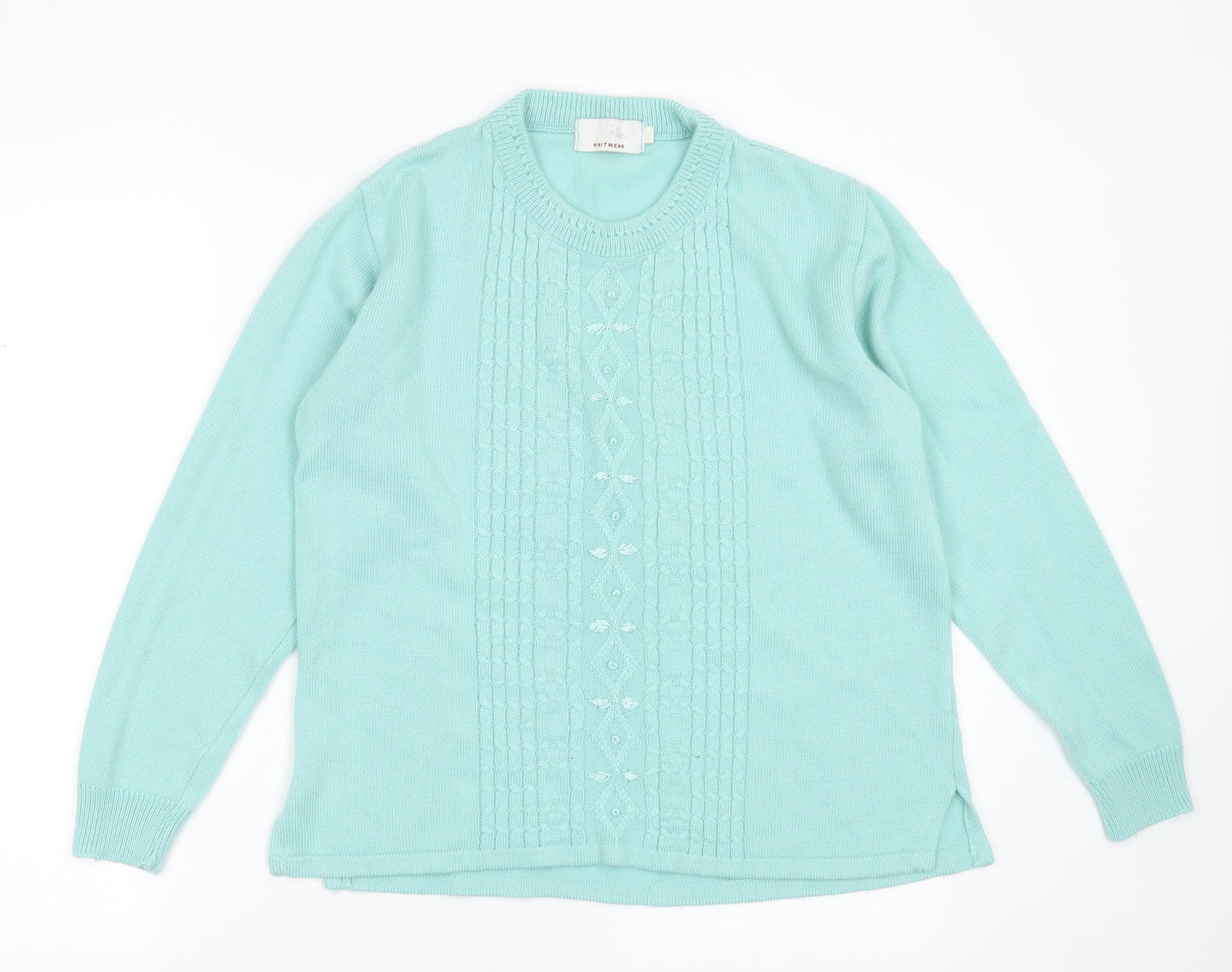 reflect knitwear Womens Green Round Neck Geometric Acrylic Pullover Jumper Size M