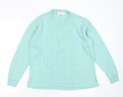 reflect knitwear Womens Green Round Neck Geometric Acrylic Pullover Jumper Size M