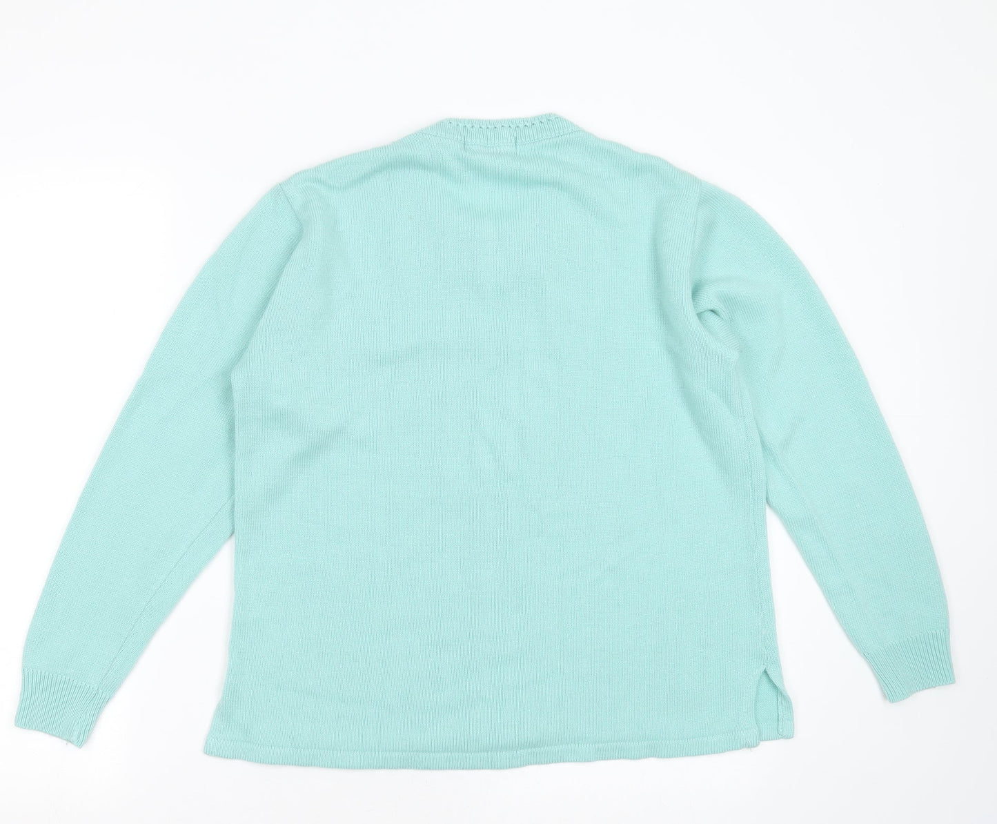 reflect knitwear Womens Green Round Neck Geometric Acrylic Pullover Jumper Size M