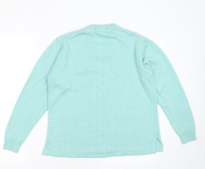 reflect knitwear Womens Green Round Neck Geometric Acrylic Pullover Jumper Size M