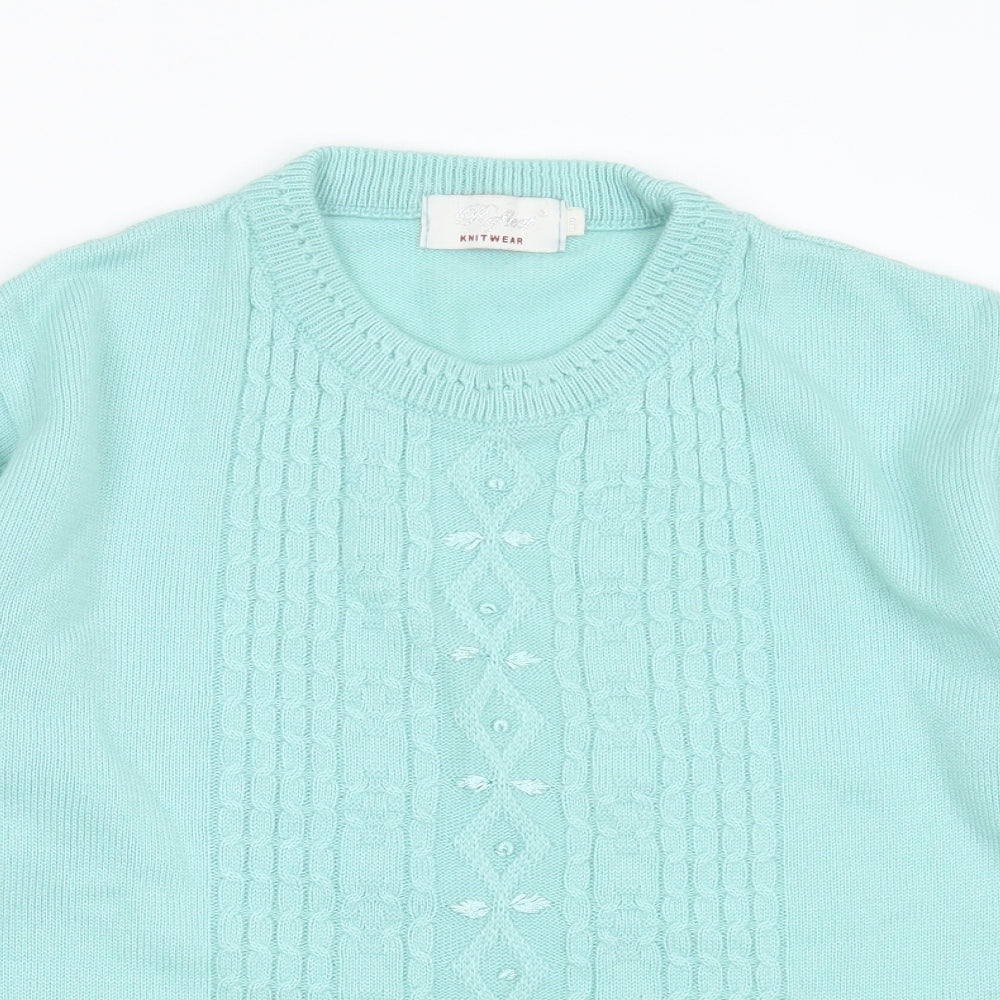 reflect knitwear Womens Green Round Neck Geometric Acrylic Pullover Jumper Size M