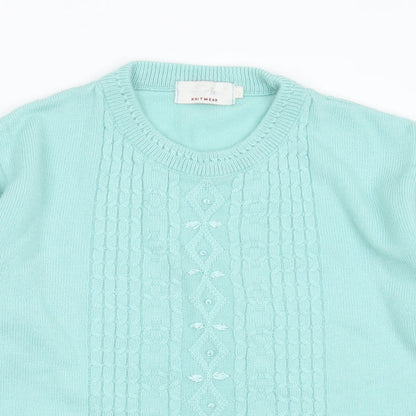 reflect knitwear Womens Green Round Neck Geometric Acrylic Pullover Jumper Size M