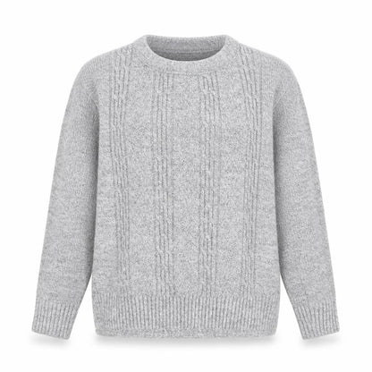 Front view of Choice Collection women’s grey round neck striped acrylic jumper, size S