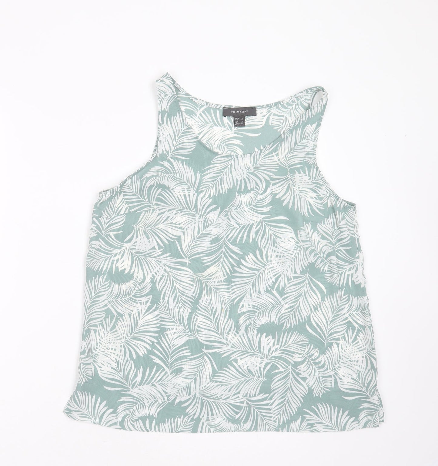 Primark Womens Green Floral Polyester Basic Blouse Size 12 Round Neck - leaf print