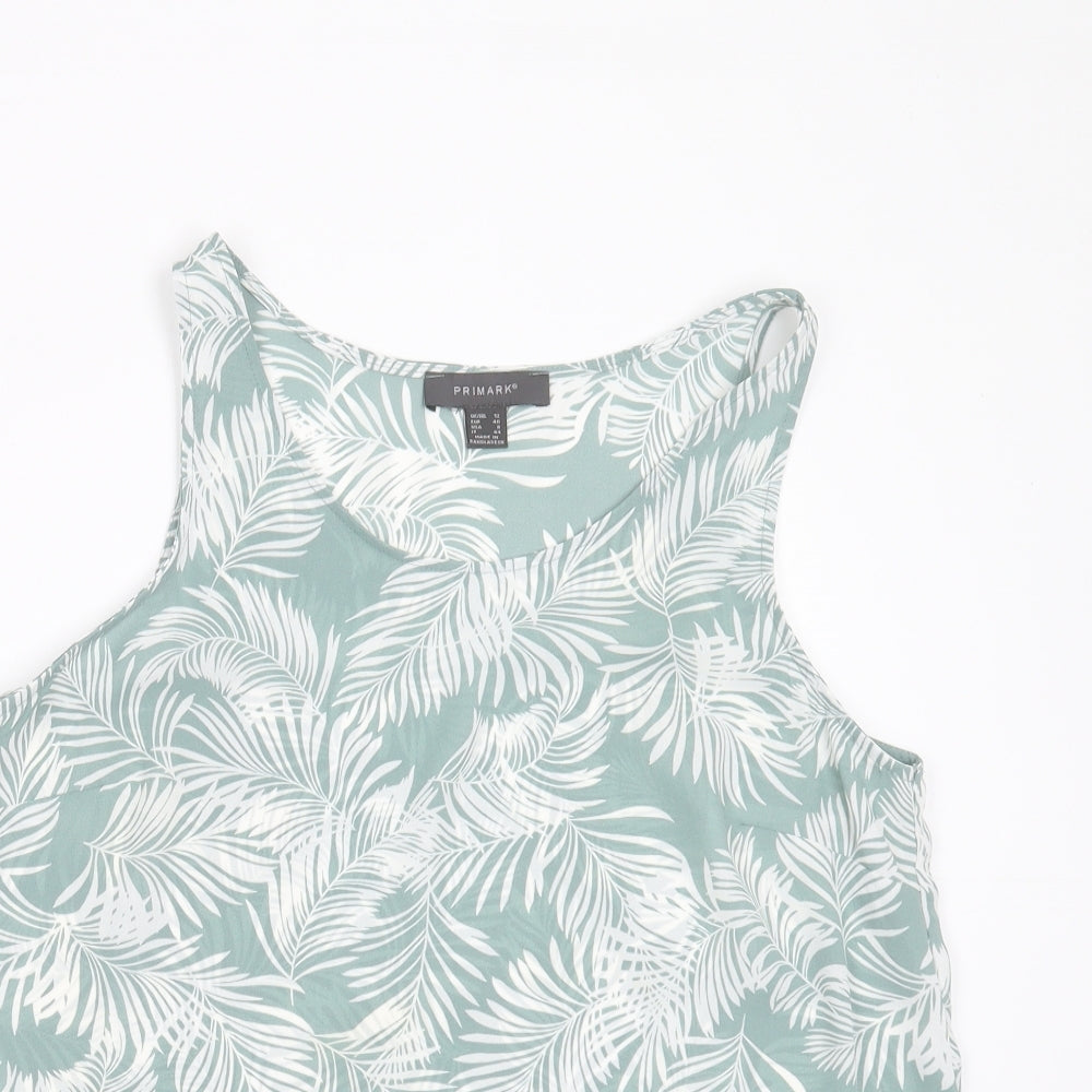 Primark Womens Green Floral Polyester Basic Blouse Size 12 Round Neck - leaf print