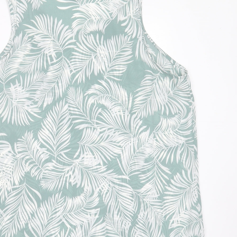 Primark Womens Green Floral Polyester Basic Blouse Size 12 Round Neck - leaf print