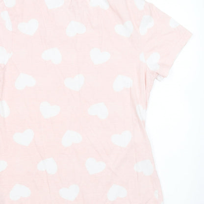Primark Womens Pink  Cotton Basic T-Shirt Size 6 Round Neck - Heart pattern