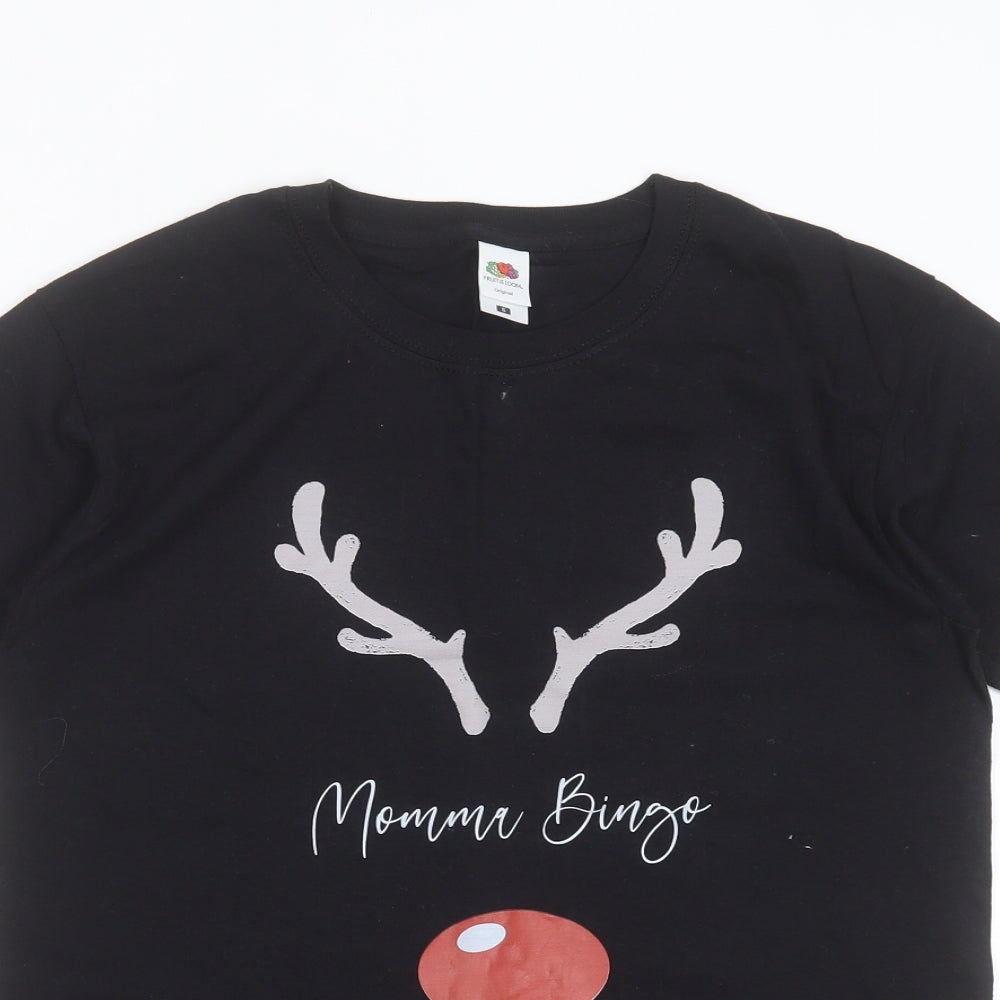 Womens UK Size S Fruit of the Loom Black Basic T-Shirt