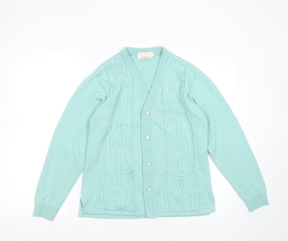 reflect knitwear Womens Green V-Neck Geometric Acrylic Cardigan Jumper Size S