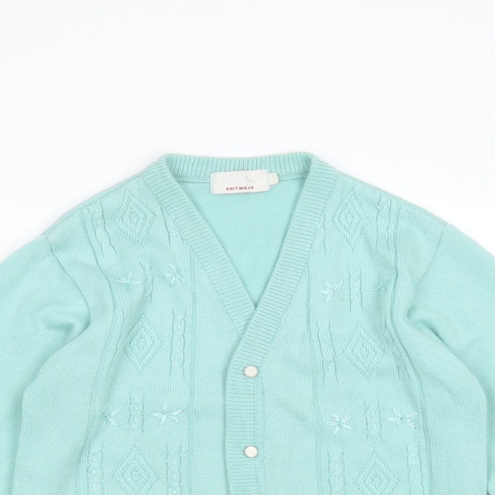 reflect knitwear Womens Green V-Neck Geometric Acrylic Cardigan Jumper Size S