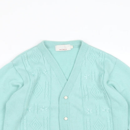 reflect knitwear Womens Green V-Neck Geometric Acrylic Cardigan Jumper Size S
