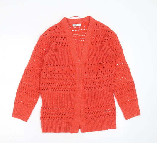 Papaya Womens Red V-Neck Striped Polyester Cardigan Jumper Size S