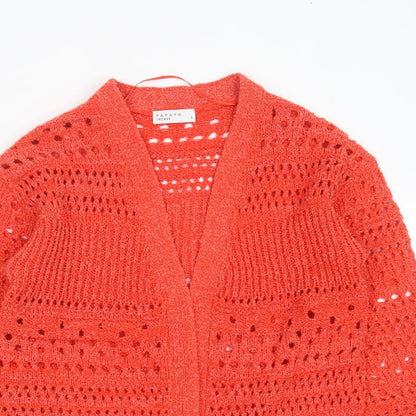 Papaya Womens Red V-Neck Striped Polyester Cardigan Jumper Size S