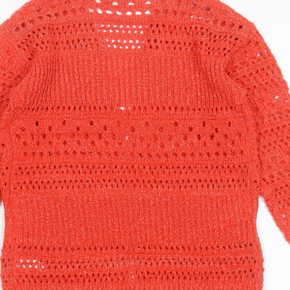 Papaya Womens Red V-Neck Striped Polyester Cardigan Jumper Size S