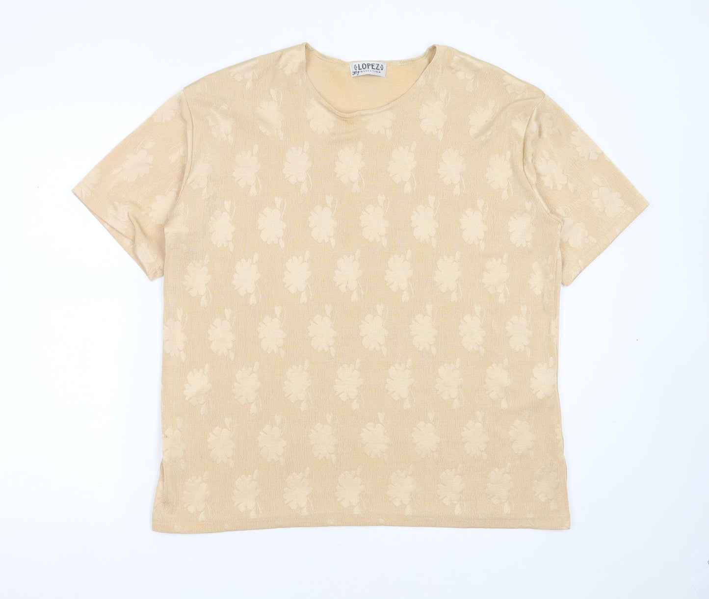 lopez collection Womens Beige Floral Polyester Basic Blouse Size M Round Neck