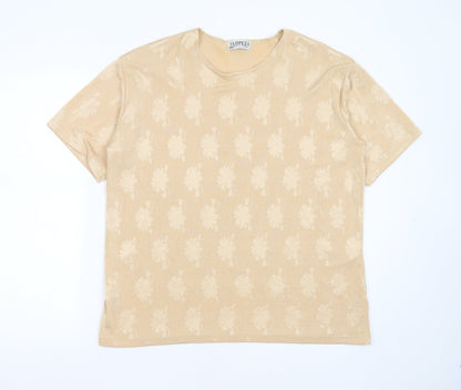 lopez collection Womens Beige Floral Polyester Basic Blouse Size M Round Neck