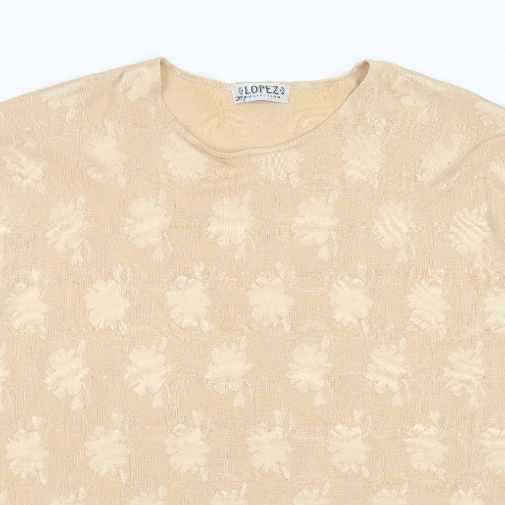 lopez collection Womens Beige Floral Polyester Basic Blouse Size M Round Neck