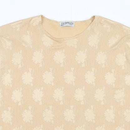 lopez collection Womens Beige Floral Polyester Basic Blouse Size M Round Neck