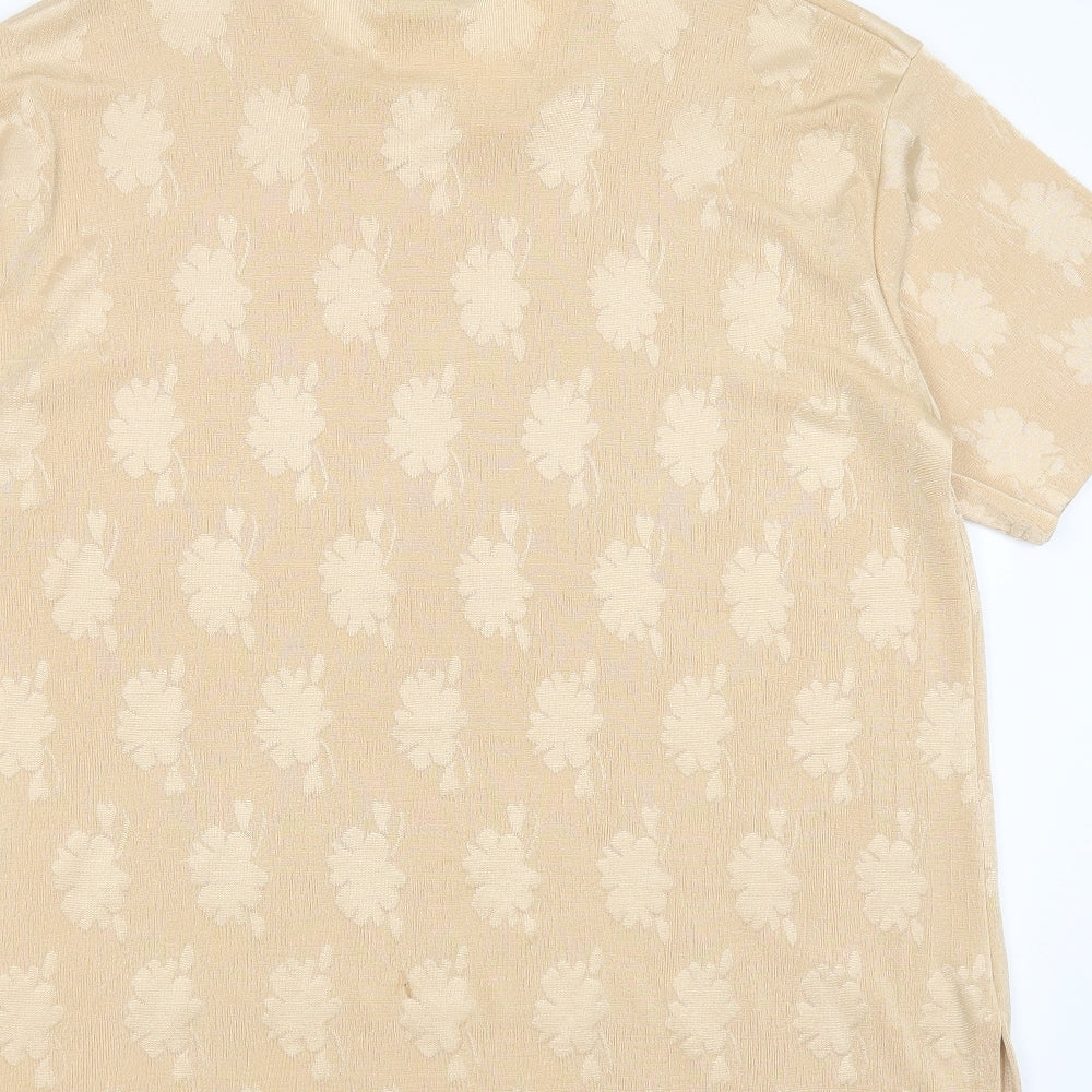 lopez collection Womens Beige Floral Polyester Basic Blouse Size M Round Neck
