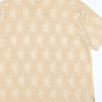 lopez collection Womens Beige Floral Polyester Basic Blouse Size M Round Neck