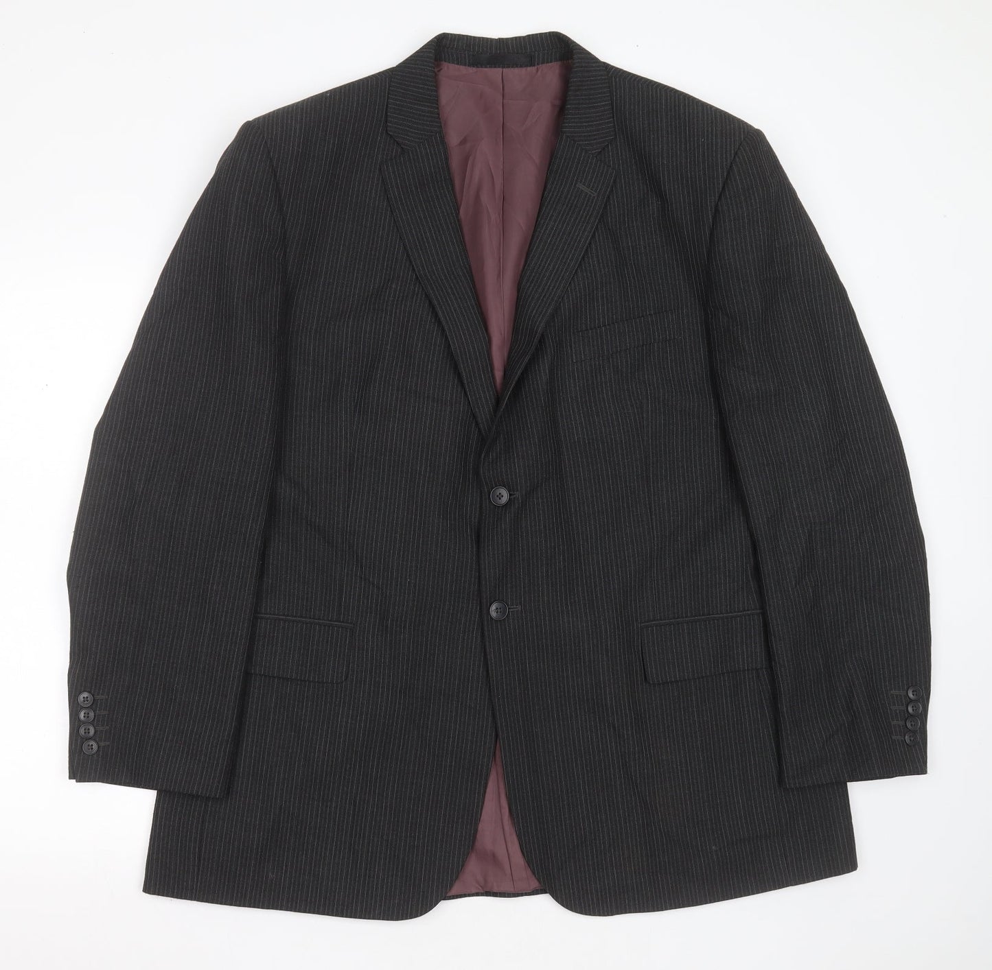 F&F Mens Grey Striped Polyester Jacket Suit Jacket Size 46