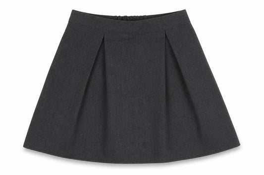 Front view of Nutmeg girls’ grey polyester a-line skirt, size 7-8, years regular button - two pockets
